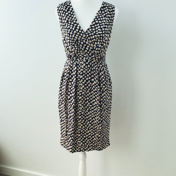 WHISTLES size 8 fitted sleeveless dress in blue and cream silk - Picture 7 of 13